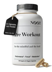 NOOT Pre Workout capsules close-up showing clean energy support