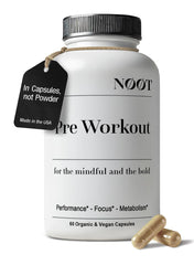 NOOT Pre Workout capsules close-up showing clean energy support