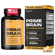 Nootrix Prime Brain bottle close-up supports daily focus and clarity.