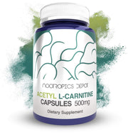 Nootropics Depot Acetyl L-Carnitine 500mg capsules close-up for daily energy support.