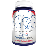 Nootropics Depot Cognizin capsules in a bottle, for daily focus and memory support.