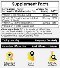 Close-up of D3 K2 C tablets from Nootropics Depot for easy daily supplementation.