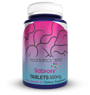 Nootropics Depot Sabroxy tablets in bottle promote focus and motivation.