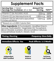 Nootropics Depot Vitamin D3 K2 bottle side view for 365-count packaging and daily wellness