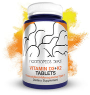 Nootropics Depot Vitamin D3 + K2 + C bottle, 365-count, for daily use.