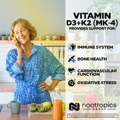 Nootropics Depot Vitamin D3 K2 label close-up showing ingredients for informed use