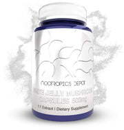 Nootropics Depot White Jelly Mushroom bottle with 500mg capsules for daily focus.
