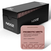 NOOZ Probiotic Mints in spicy cinnamon tin front for on-the-go wellness.