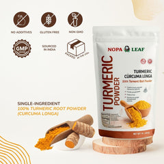 Nopalina NOPA Leaf Turmeric Powder close-up, vibrant ground root for bright flavors.