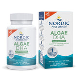 Nordic Naturals Algae DHA bottle front, plant-based DHA for brain support.