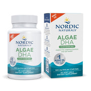 Nordic Naturals Algae DHA bottle front, plant-based DHA for brain support.