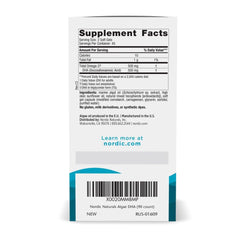 Nordic Naturals Algae DHA soft gels closeup, easy-to-swallow vegetarian capsules.