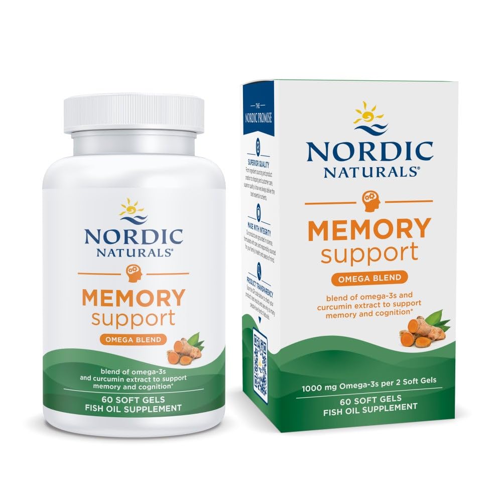 Nordic Naturals memory-support-curcumin-lemon bottle on table supports daily cognitive clarity.