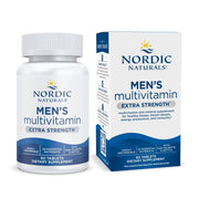 Nordic Naturals Men’s Multivitamin Extra Strength bottle on a clean counter supports daily wellness