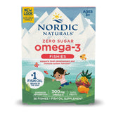 Nordic Naturals Nordic Omega-3 Fishies Tutti Frutti bottle on a counter supports daily kid-friendly omega intake.