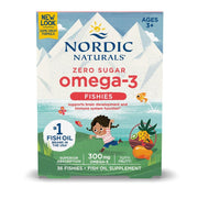 Nordic Naturals Nordic Omega-3 Fishies Tutti Frutti bottle on a counter supports daily kid-friendly omega intake.