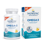 Nordic Naturals Omega-3 lemon softgels bottle for daily heart and brain support.