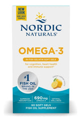 Nordic Naturals Omega-3 lemon softgels close-up emphasizing lemon flavor and absorption.
