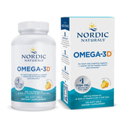 Nordic Naturals Omega-3D lemon bottle shown for daily heart and brain support.