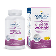 Nordic Naturals Omega Woman lemon bottle promotes a refreshing omega-3 and evening primrose blend for skin health.