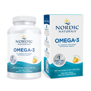 Nordic Naturals Omega-3 lemon bottle with soft gels for daily heart and brain support.