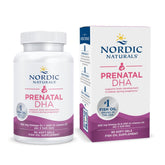 Nordic Naturals Prenatal DHA bottle with pour, may support baby's brain development during pregnancy.