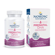 Nordic Naturals Prenatal DHA bottle with pour, may support baby's brain development during pregnancy.