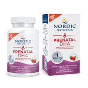 Nordic Naturals Prenatal DHA Strawberry bottle with fruity flavor may support baby brain development.
