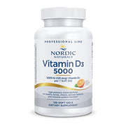 Nordic Naturals Pro Vitamin D3 5000 orange bottle for convenient daily intake.