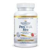 Nordic Naturals ProDHA Xtra strawberry bottle; high-DHA omega-3 formula for brain health.