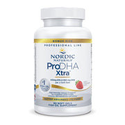 Nordic Naturals ProDHA Xtra strawberry bottle; high-DHA omega-3 formula for brain health.