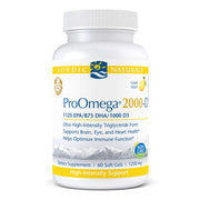 Nordic Naturals ProOmega 2000-D lemon-flavored bottle highlighting high-potency omega-3 with vitamin D3.