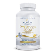 Nordic Naturals ProOmega 2000 Lemon bottle shows high-potency omega-3 soft gels for daily use.