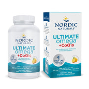 Nordic Naturals Ultimate Omega + CoQ10 lemon bottle with high-potency capsules for heart health