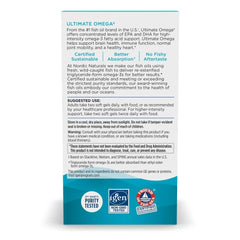 Nordic Naturals Ultimate Omega label detail highlights purity commitments.