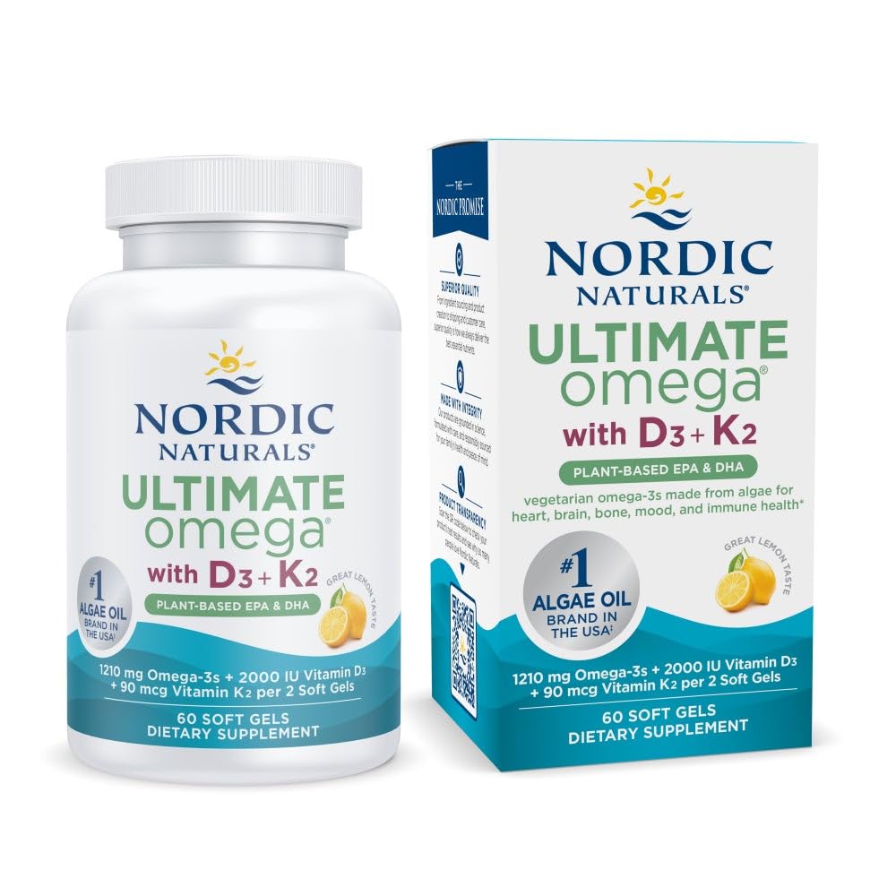 Nordic Naturals Ultimate Omega Plant-Based bottle with soft gels for daily omega-3 support.