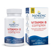 Nordic Naturals Vitamin B Complex capsules close-up showing daily energy support.
