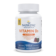 Nordic Naturals Vitamin D3 Gummies Wild Berry bottle promotes daily bone health and immune support.