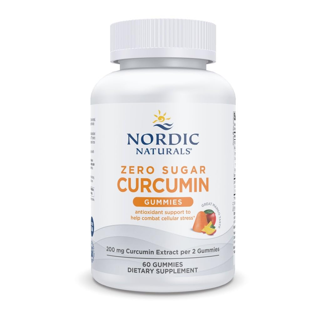 Nordic Naturals Zero Sugar Curcumin Gummies front package, mango flavor, sugar-free.