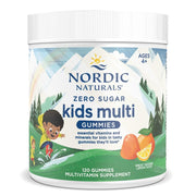 Nordic Naturals Zero Sugar Kids Multi Gummies bottle with orange-lemon flavor for daily kid nutrition.