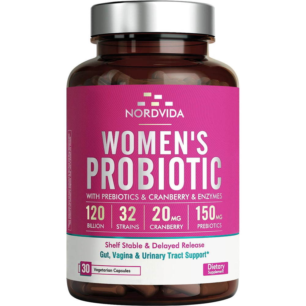 Nordvida Women's Probiotic 120B bottle showing high potency for daily balance