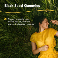 North American Herb & Spice gummies label close-up highlighting non-GMO ingredients and pomegranate taste