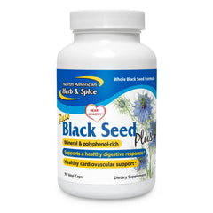 NORTH AMERICAN HERB & SPICE Black Seed Plus bottle for daily use with heart support potential.