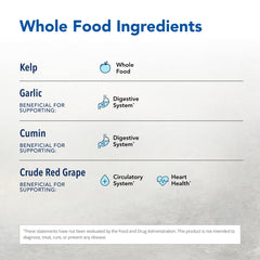 Ingredients pack of Cholestamin showing antioxidant‑rich red sour grape, kelp, garlic, and cumin