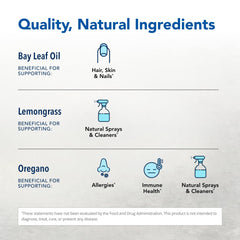 EssentiaClenz ingredients highlighting oregano, lemongrass, bay leaf, and black seed oils