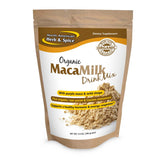 MacaMilk bottle pour, a convenient energy-boosting coffee alternative.