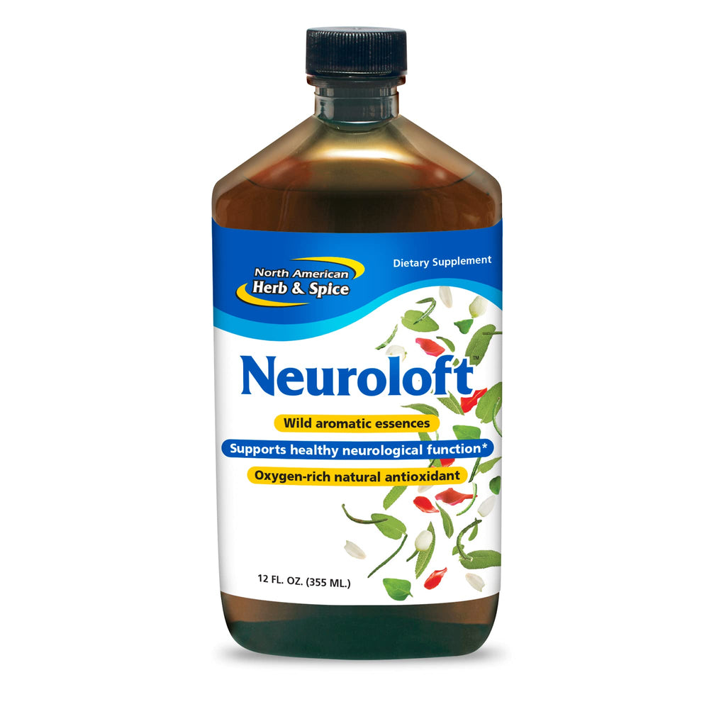 North American Herb & Spice Neuroloft bottle, daily antioxidant tonic for wellness routines.