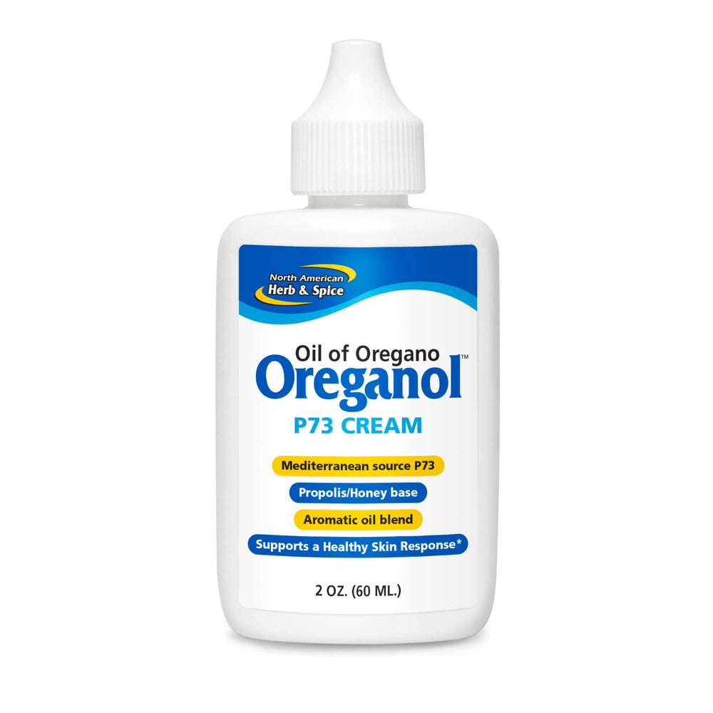 North American Herb & Spice Oreganol P73 Cream jar displaying rich hydration.