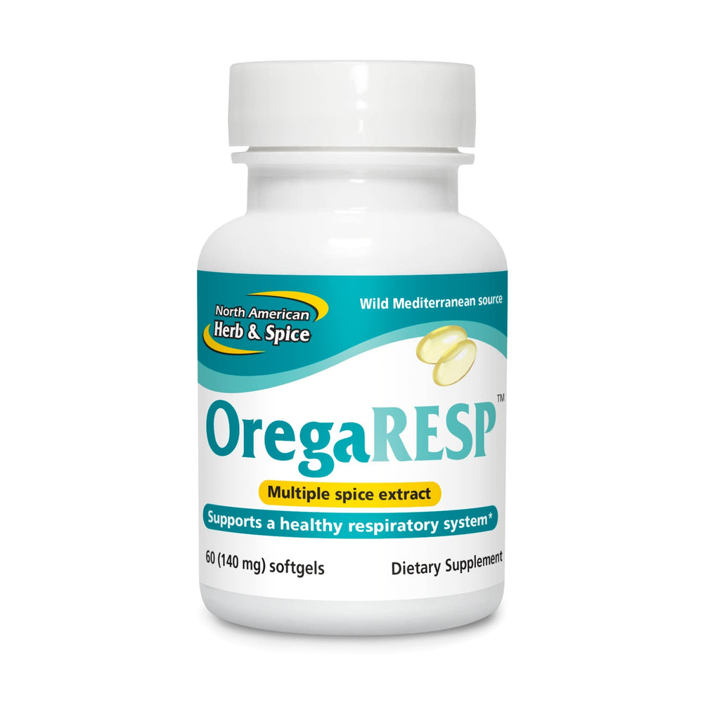 North American Herb & Spice OregaResp P73-60 softgels bottle front for potential immune and respiratory support.