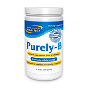 North American Herb & Spice Purely-B bottle close-up for natural energy support.